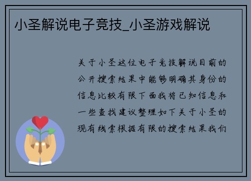 小圣解说电子竞技_小圣游戏解说